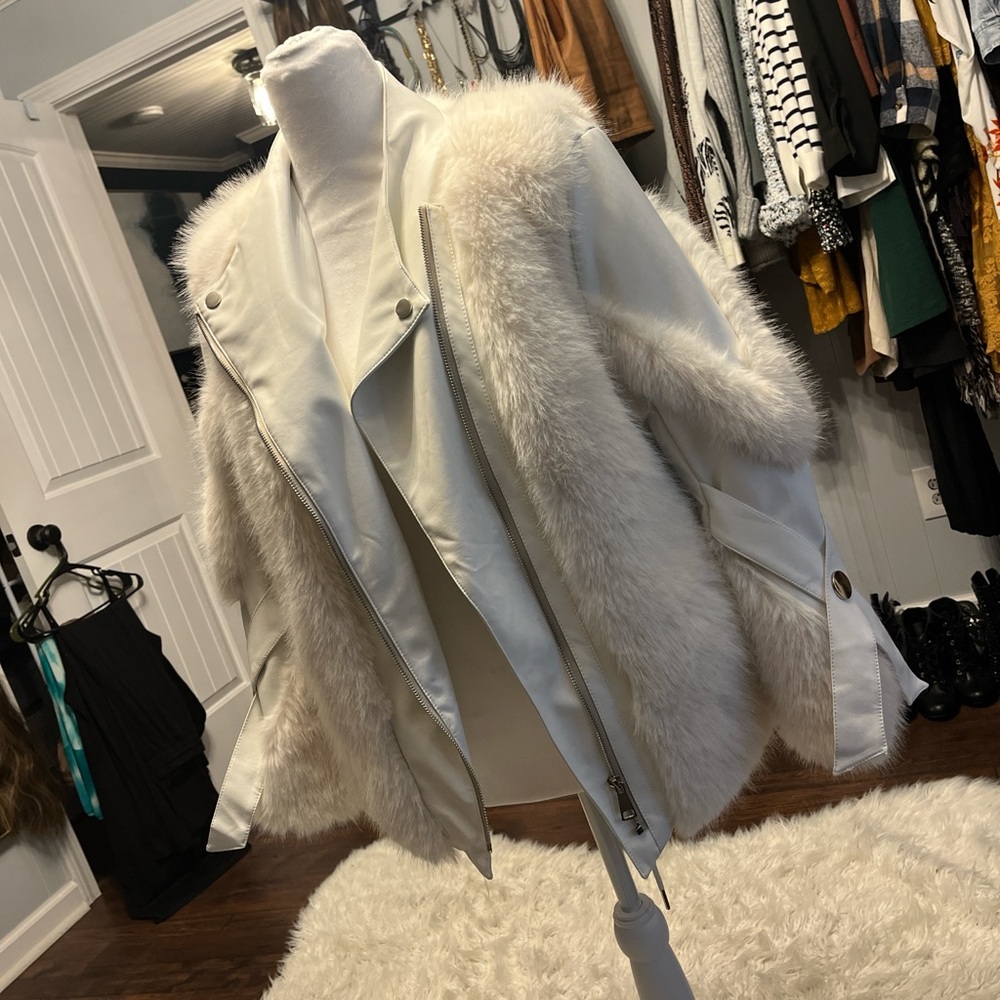 White leather and faux fur jacket